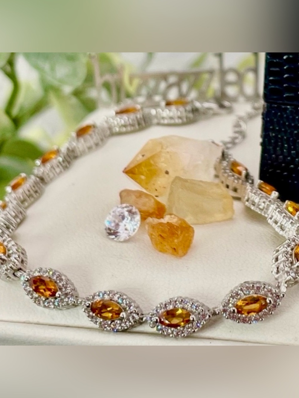 6ct Golden Citrine Topaz Marquise Cut 14k Gold / 925 Adjustable Tennis Bracelet